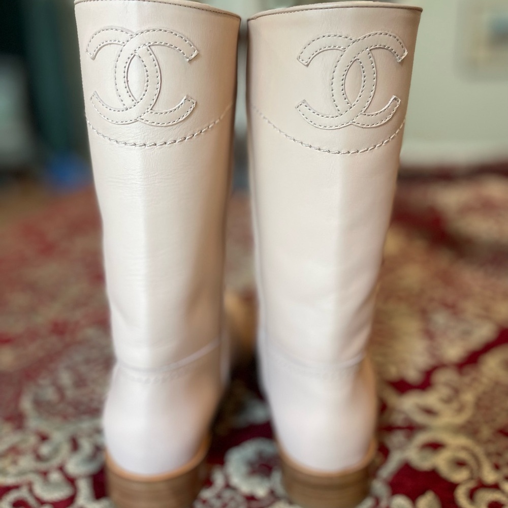 Chanel Cream Heeled Boots